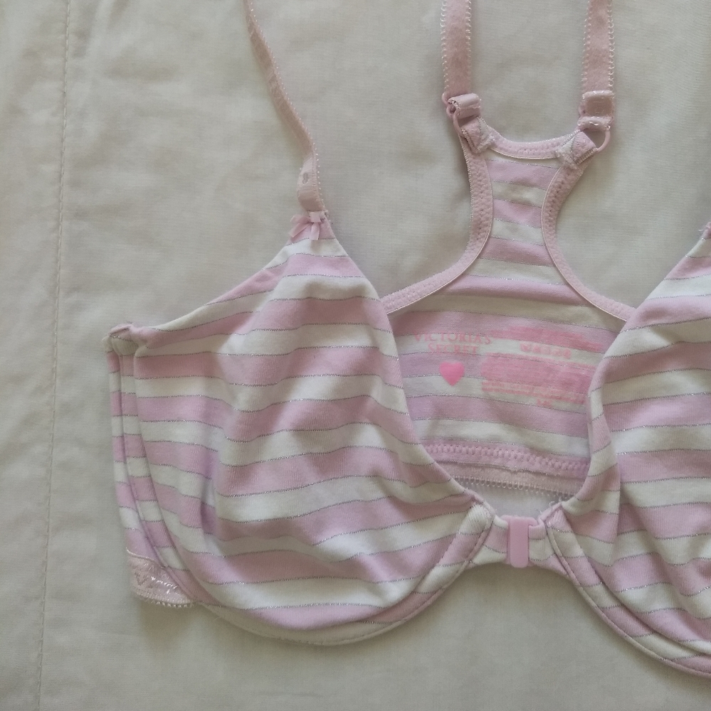 34C VS - Pink Striped Front Clip Racerback Bra